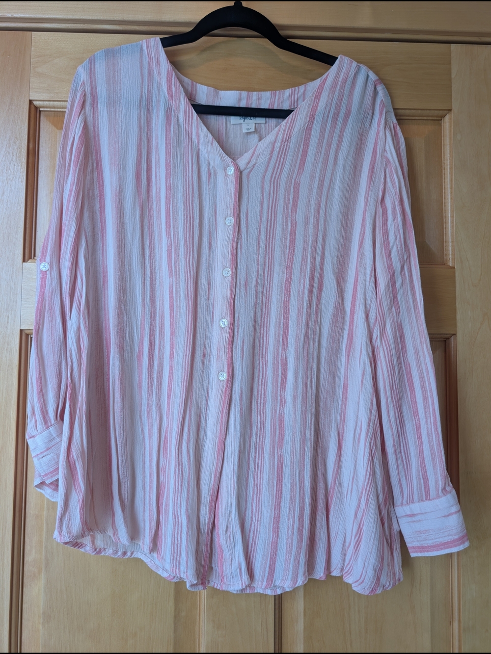 Style & Co. Pink and White Striped Button-Down Blouse